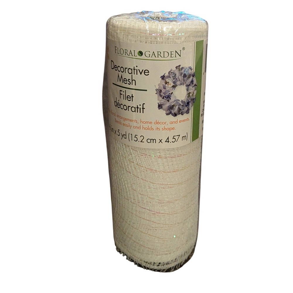Floral Garden White Iridescent Decorative Mesh Roll 6in x 5yd Craft Wreath DIY